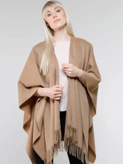 Einfarbiger Poncho aus reiner Wolle