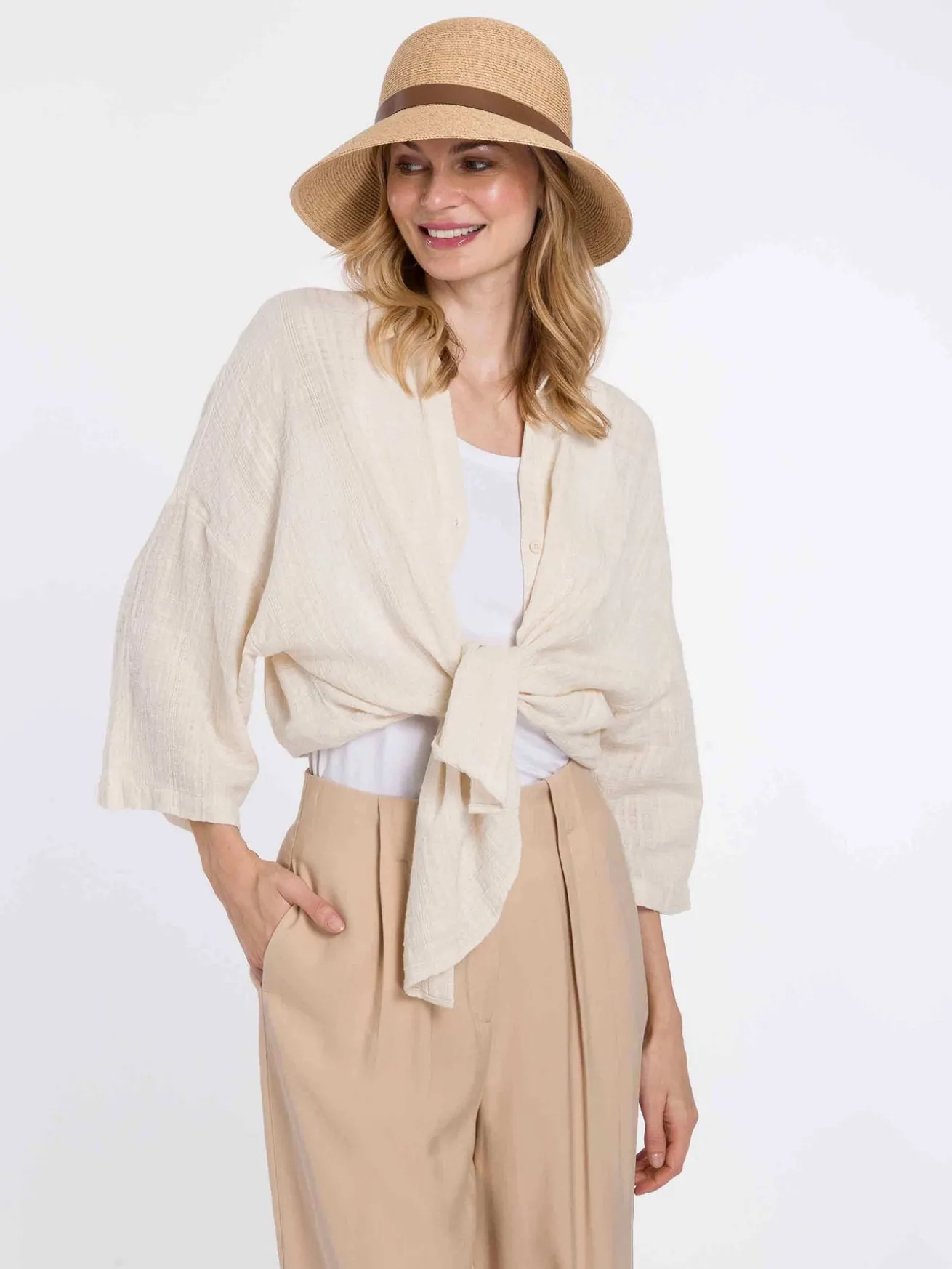 Modischer Loevenich Strohhut aus Raffia mit Leder-Hutband