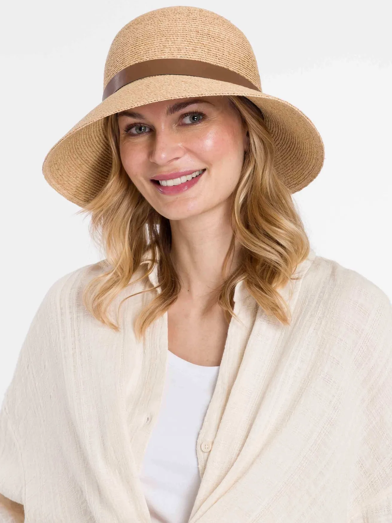 Modischer Loevenich Strohhut aus Raffia mit Leder-Hutband