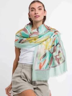 Patchwork-Stola mit Blätter-Print in Seide auf Baumwolle