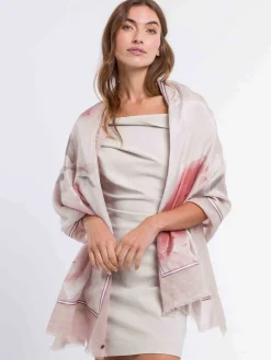 Patchwork-Stola mit Erdbeer-Print in Seide auf Baumwolle