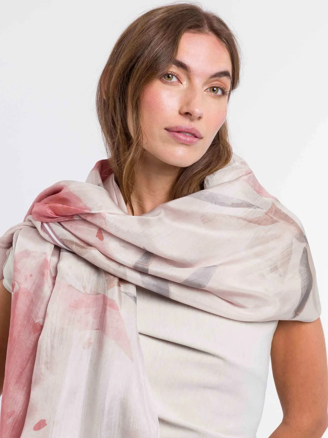 Patchwork-Stola mit Erdbeer-Print in Seide auf Baumwolle