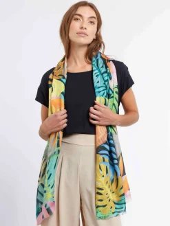 Sustainability Collection - Schal mit buntem Blatt-Design aus Viskose