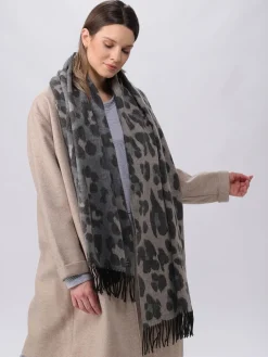 Zweifarbiger Cashmink-Schal mit Leo-Design